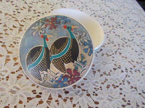 nice round guinea fowl scene porcelain trinket