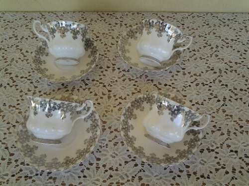 four pretty no name royal albert sliver in color anniversary tea cup duos