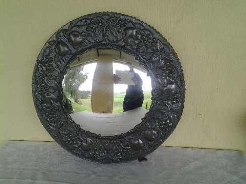 vintage round convex pewter wall mirror
