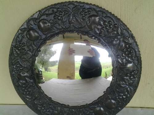 vintage round convex pewter wall mirror