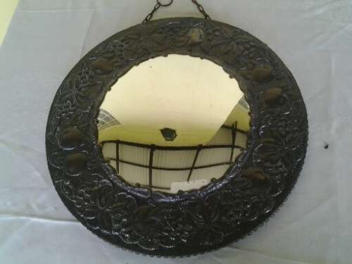 vintage round convex pewter wall mirror