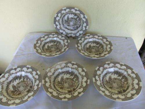 A Set of six staffordshire english ironstone soup bowls