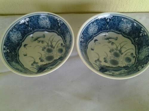 A pair of pretty blue and white oriental porcelain bowls