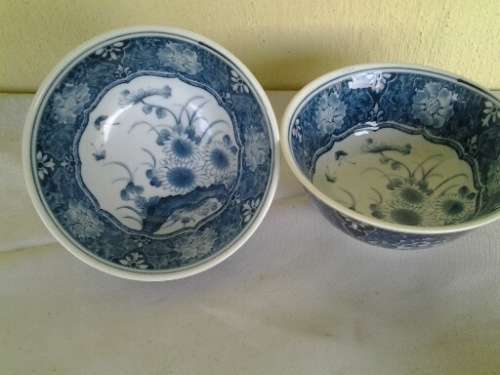 A pair of pretty blue and white oriental porcelain bowls