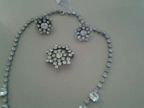 vintage diamante necklace with brooch and earrings combo