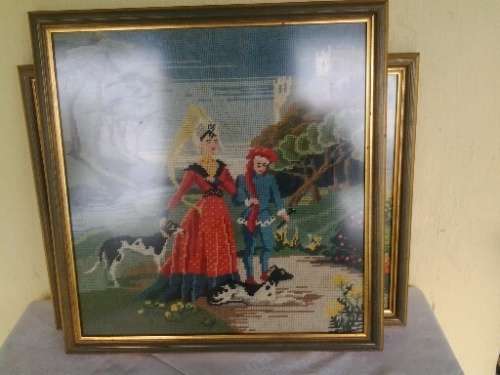 vintage themed couple scene taperstry behind glass