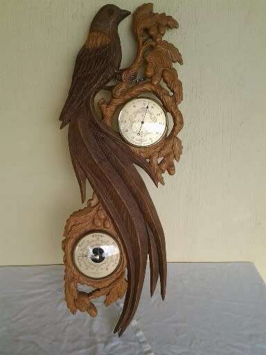 Very different wooden craved bird scene barometer and hydrometer wall hanging