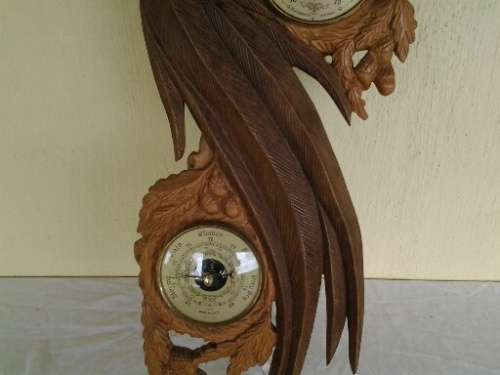 Very different wooden craved bird scene barometer and hydrometer wall hanging