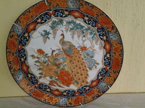 Stunning oriental scene peacock scene imari porcelain display wall plate