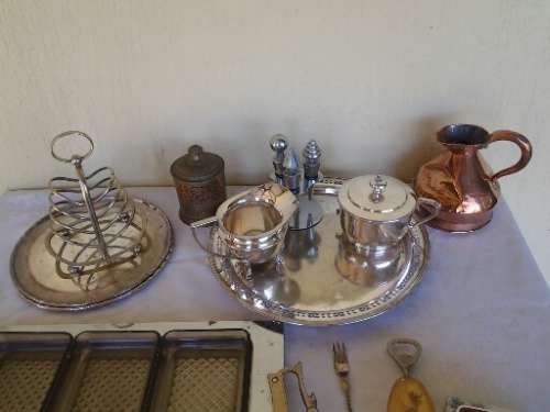 A selection of some sliver plated and copper and other items in one big job lot please view pictures