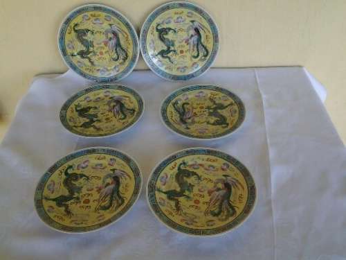 set of six oriental porcelain vintage side plates
