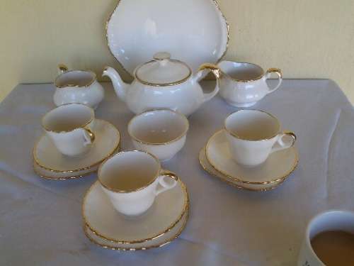 vintage part white and gold grindley cream petal porcealin tea set