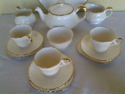 vintage part white and gold grindley cream petal porcealin tea set