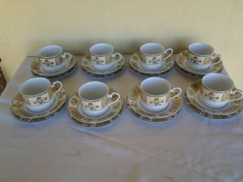 set of eight pretty noritake fiesta flowers tea/coffee cup trios