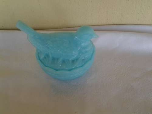 vintage blue milk glass hen holder