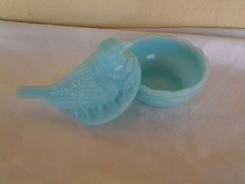 vintage blue milk glass hen holder