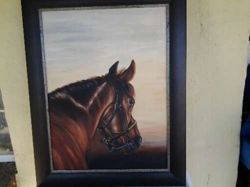 stunning large framed horse painting on canvas
