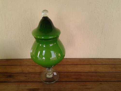 stunning vintage green glass jar with lid