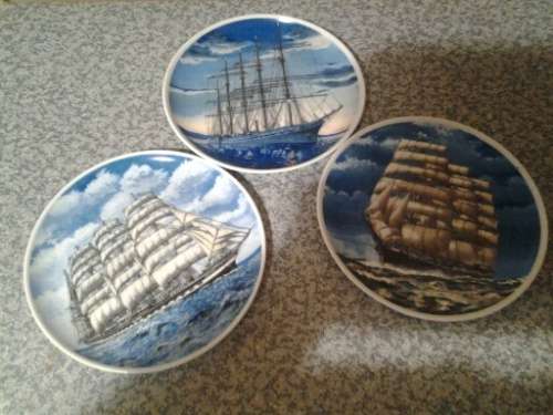 three decorative collectable porcelain  ship scene porcelain wall plates