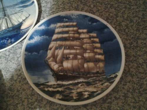 three decorative collectable porcelain  ship scene porcelain wall plates