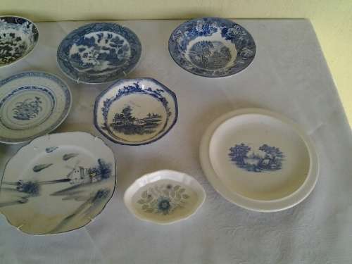 assorted lot of blue and white display small wall plates and pin trays