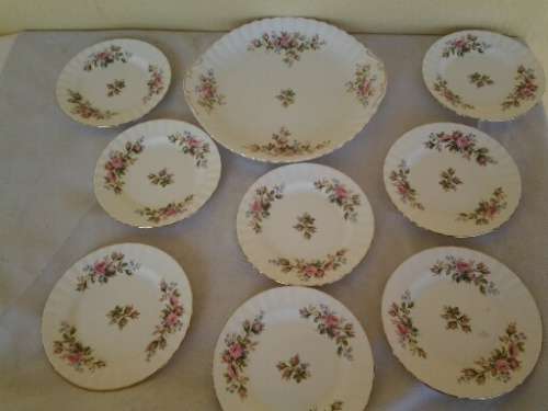 stunning royal albert moss ross cake plate and eight side plates set