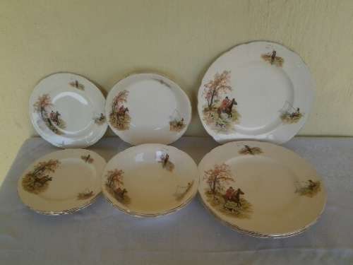part vintage Alfred meakin hunting scene porcelain dinner set peace's