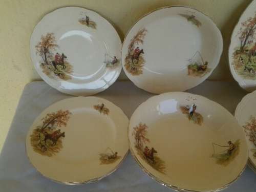 part vintage Alfred meakin hunting scene porcelain dinner set peace's