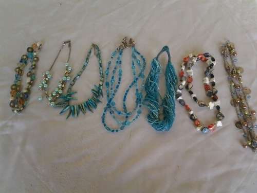 Assorted lot of beaded costume necklaces mostly in the shades of blue