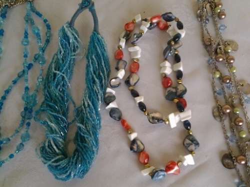 Assorted lot of beaded costume necklaces mostly in the shades of blue