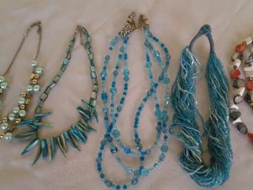 Assorted lot of beaded costume necklaces mostly in the shades of blue