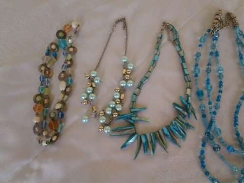 Assorted lot of beaded costume necklaces mostly in the shades of blue