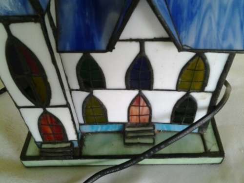 stunning lead glass in a form of a church little table lamp in working order