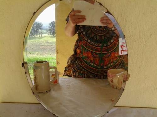 vintage round beveled edge wall mirror please read the listing