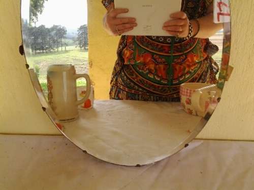 vintage round beveled edge wall mirror please read the listing