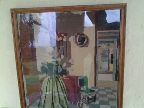 stunning framed behind glass vintage lady scene tapestry