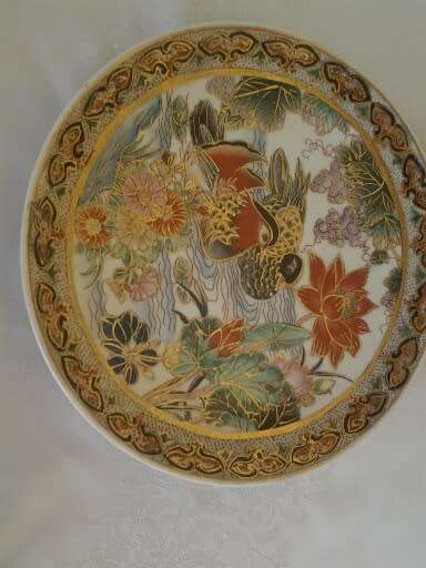 stunning decorative oriental bird scene singed wall plate