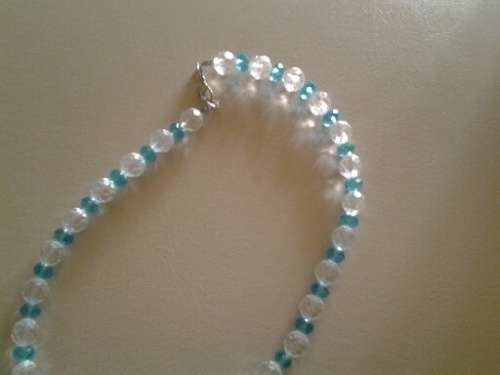 nice beaded white and blue glass beaded necklace