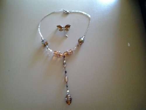stunning glass beaded necklace with dargon fly brooch combo