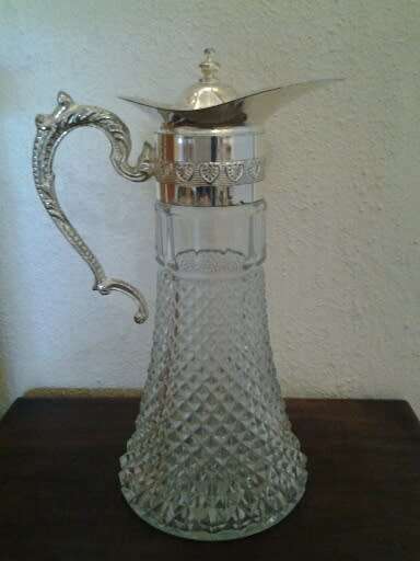 stunning vintage sliver plated chrome top glass decanter