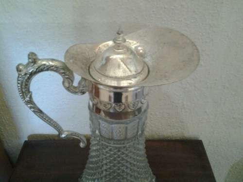 stunning vintage sliver plated chrome top glass decanter