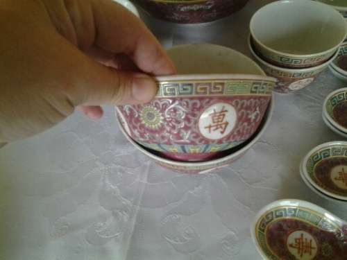 vintage porcelain oriental bowls and spoons lot