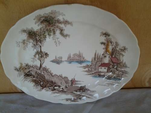 A stunning vintage porcelain oval serving platter by Johnson brothers the old milll