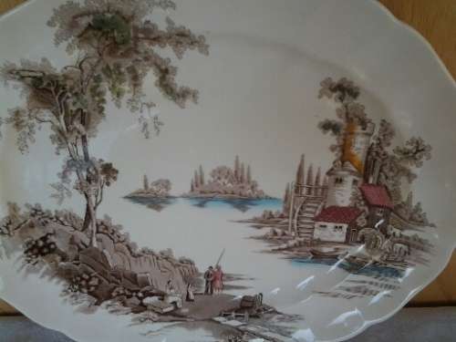 A stunning vintage porcelain oval serving platter by Johnson brothers the old milll