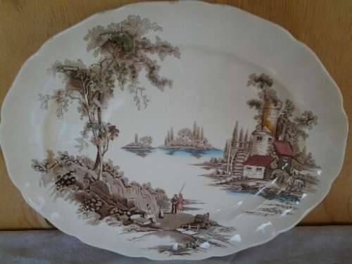 A stunning vintage porcelain oval serving platter by Johnson brothers the old milll