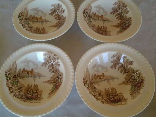 A lot of four porcelain pudding bowls castle on the lake scene by Johnson brothers