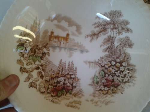 A lot of three vintage porcelain soup bowls by Johnson brothers castle on the lake scene