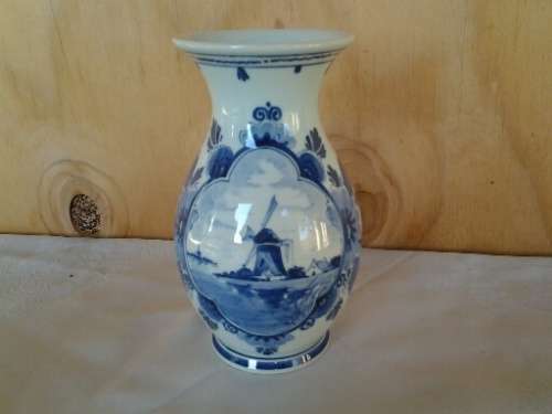 medium sized vintage delft porcelain wind mill scene vase