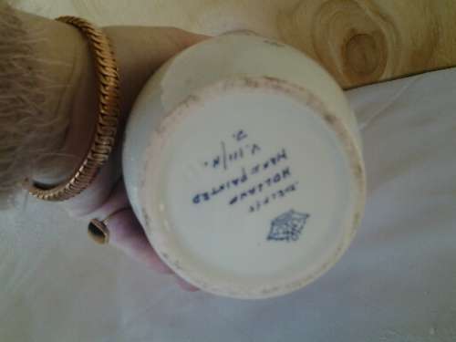 medium sized vintage delft porcelain wind mill scene vase