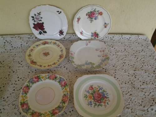 Assorted lot of six vintage porcelain side plates -- lot one
